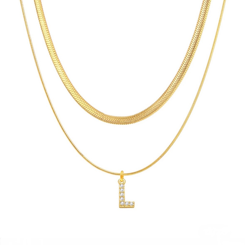 Double Layer Pendant Letter Necklaces in Gold Plated Stainless Steel - Picture 10 of 15